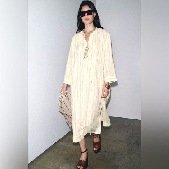 Zara Dresses & Skirts - ZARA STRIPED LINEN TUNIC DRESS SIZE L